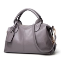 Grey pebbled leather Boston handbag with gold hardware and detachable strap - Gray