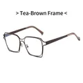 Retro oversized square cat-eye metal glasses frame in tea brown finish - Brown