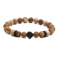 Bracciale da uomo in acciaio inossidabile con testa di leone e perline in pietra dura - Canna di fucile