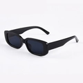 Retro rectangular black sunglasses with glossy plastic frames and dark tinted lenses - C01 Black