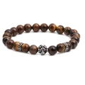 Pulsera de hombre con cuentas de ojo de tigre y amuleto de cabeza de león plateada - Plateado