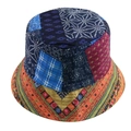 Detailed close-up of colorful patchwork bucket hat with vintage ethnic floral prints - Adjustable 58cm / Ethnic Style 2