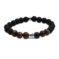 Tiger eye and matte black stone beaded bracelet featuring silver Capricorn zodiac charm - Capricorn