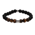 Aquarius zodiac tiger eye and matte black beaded couple bracelet with silver charm - Aquarius