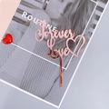 Topper per torta Forever Love in acrilico oro rosa con cuore per matrimoni e occasioni - Oro rosa
