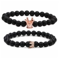 Set di bracciali con perline nere opache e ciondoli a corona in oro rosa - Nero Opaco Corona Oro Rosa