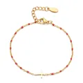 Gold stainless steel cross bracelet with red enamel beads and adjustable chain closure - Red