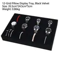 Black velvet 12-slot jewelry display tray with pillows for watches and bracelets - 12 Slots Black Velvet
