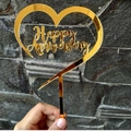 Gold acrylic Happy Anniversary cake topper for romantic wedding party cake decoration supplies. - Style 419 Heart Outline Gold