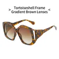 Fashionable oversized tortoise shell sunglasses with gradient brown lenses and hollow design - Tortoise Frame Gradient Tea Lenses