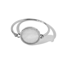Zilveren armband met een ronde doorschijnende witte steen op een gladde metalen band - Parelmoer Schijf / Zilver & Wit