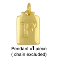 Detailopname van de gouden rechthoekige hanger met reliëfletter F, zonder ketting - F (Zonder ketting)