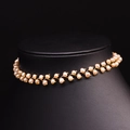 Elegant double-row woven pink freshwater pearl choker necklace on a black mannequin - Double Pink Pearl Branch Style