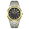 Men's two-tone steel watch with black waffle dial, octagonal bezel, and date display - Two Tone Black Dial Men