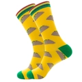 Vibrant yellow mid-calf socks with cartoon Taco pattern and green contrast trim - Yellow Nachos