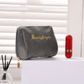 Dark gray velvet cosmetic bag with gold embroidery Beautyforyou and zipper closure - Gray