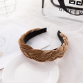 Caramel brown velvet braided headband with thick twisted weave design for women - Camel