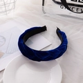 Braided dark blue velvet headband with thick twist design for women's hair styling - Sapphire Blue