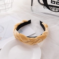 Braided bright yellow velvet headband with a stylish three-strand knot weave design - Off White