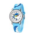 Close-up of kids quartz watch with 3D dolphin silicone strap and colorful hands - Sky Blue