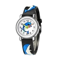 Detailed macro view of children's quartz watch featuring a cute blue dolphin dial design - Black
