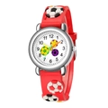 Detail of red silicone strap with 3D embossed soccer pattern on kids' sports watch - Red