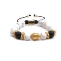 Bracciale da uomo regolabile con perline di turchese bianco e testa di Buddha dorata - Oro Turchese Bianco