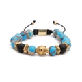 Bracciale da uomo regolabile con testa di Buddha dorata e perline in pietra blu - Pietra dell'imperatore blu lago dorato