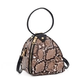 Chic triangle snake print handbag with round handle and detachable shoulder strap - Yellow-brown Snake Pattern