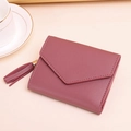Deep plum purple PU leather envelope wallet with lychee pattern and tassel detail - Short Style / Deep Pink