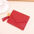 Red tri-fold faux leather wallet with heart pendant and tassel detailing - Short Style / Red