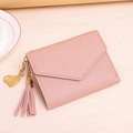 Pink lychee texture faux leather trifold wallet with heart pendant and tassel - Short Style / Light Pink