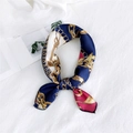 Elegant navy and burgundy square silk scarf with vintage golden chain print patterns - Key Chain Navy Blue / One Size