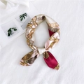 Elegant floral print silk scarf with gold chain patterns in beige and deep red - 50*50CM / Pink Keychain Pattern
