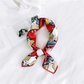 Silk feel square scarf with color block cartoon cat pattern in stylish knotted style - Window Cat Red / One Size
