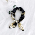 Elegant black and cream silk scarf with golden chain pattern tied in a stylish knot - Square Chain Black / One Size