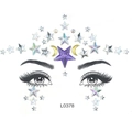 Face jewel sticker with purple star and gold moon patterns, style L0378 - L0378 Purple Crown Star Moon