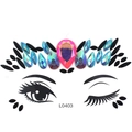 Detailed view of pink and blue teardrop face jewels with eye placement guide model L0403 - L0403 Pink & Black Contrast