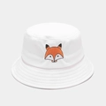 Dettaglio del ricamo a volpe e cuciture rinforzate sul cappello a secchiello in cotone - M (56-58cm) / Bianco