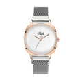 Détails du cadran blanc avec boîtier en or rose et bracelet en maille argentée - Argent