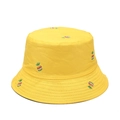 Cappello a secchiello unisex giallo in cotone con ricamo ananas per protezione solare - M (56-58cm) / Giallo