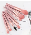 Close-up of 8pcs Morandi pink makeup brush set with rose gold ferrules and soft bristles - Coral Pink 8-piece Portable Makeup Brush Set