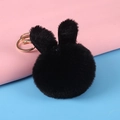 Cute black plush rabbit ear pompom keychain with a golden metal ring for bags - Rabbit Ear / Black