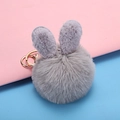 Grey faux fur bunny ear pompom keychain with golden metal ring for bags and keys - Rabbit Ear / Light Gray