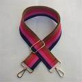 Adjustable striped strap for handbags with gold-tone hooks and metal buckle detail - Style 2 Dark Blue Wine Red Stripe