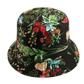 Double-sided bucket hat featuring black botanical floral print with red berries and green leaves - Adjustable 58cm / Colorful Flower