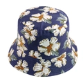 Close-up of floral print fisherman hat with reinforced stitching and cotton canvas texture - Adjustable 58cm / Navy Five-Petal Flower