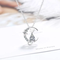 Silver moon and cat pendant necklace with sparkling cubic zirconia on a white card - Copper / Silver