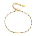 Detail of gold stainless steel bracelet with cross pendant and grey beads and clasp - Gray