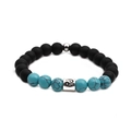 Koppel armband met matte zwarte kralen, turkoois stenen en zilveren Kreeft hanger - Kreeft